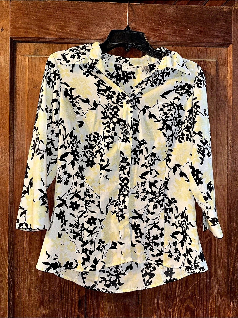 Covington Floral Blouse in White & Black Size Small Like New